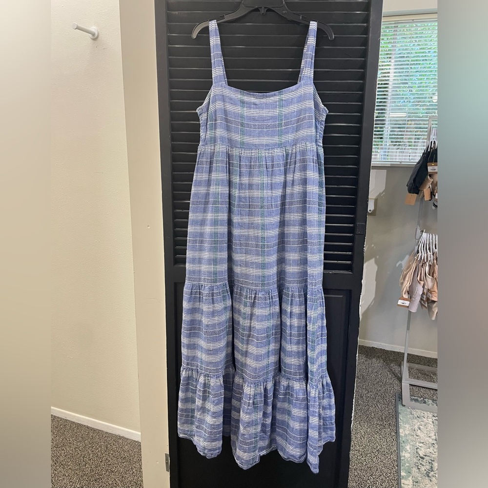 Plaid Tiered Cotton/Linen Maternity Dress
